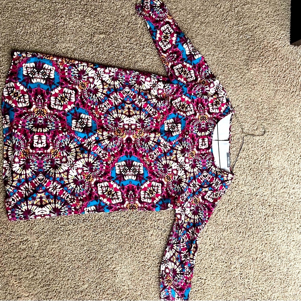 Allison Joy Blue and Red Graphic Fitted 3/4 Sleeve Dress